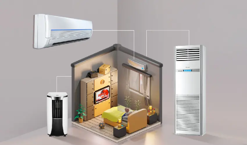 Split air conditioner components in a living room