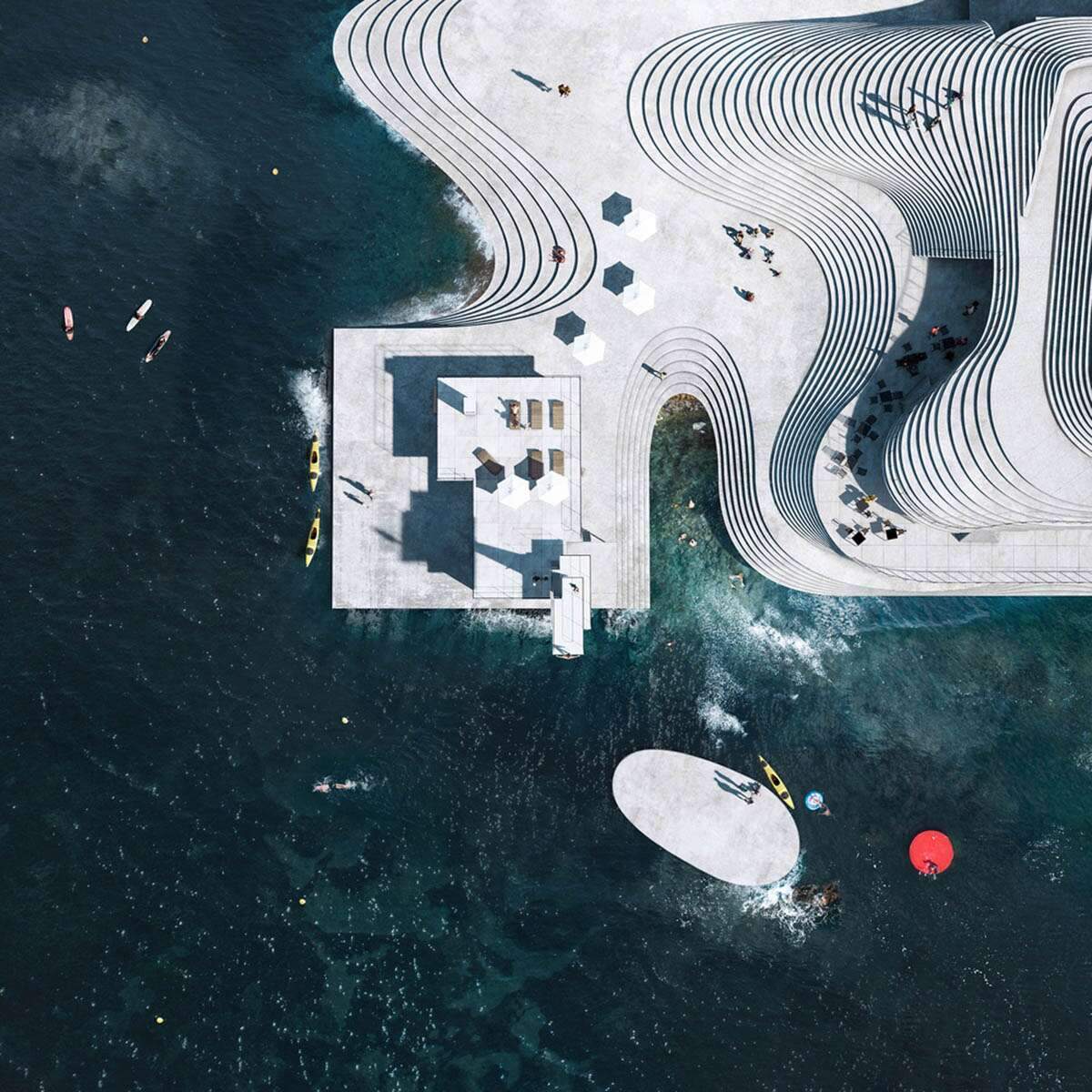 Snøhetta designs an artificial island to revive a Norwegian harbor bath