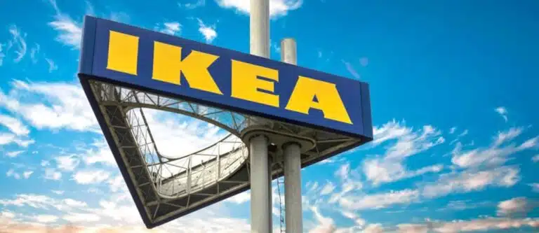 IKEA and Bauhaus sign under a clear blue sky