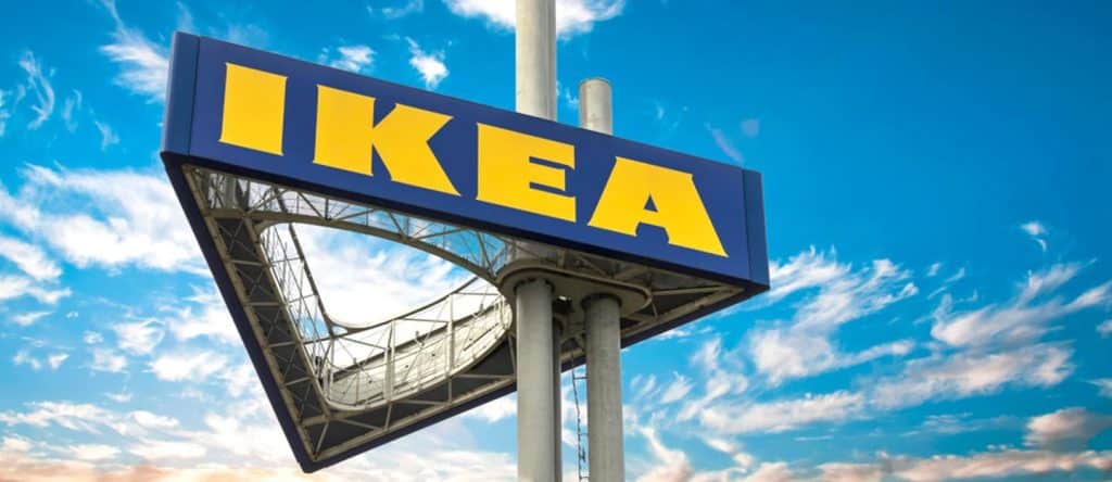 IKEA and Bauhaus sign under a clear blue sky