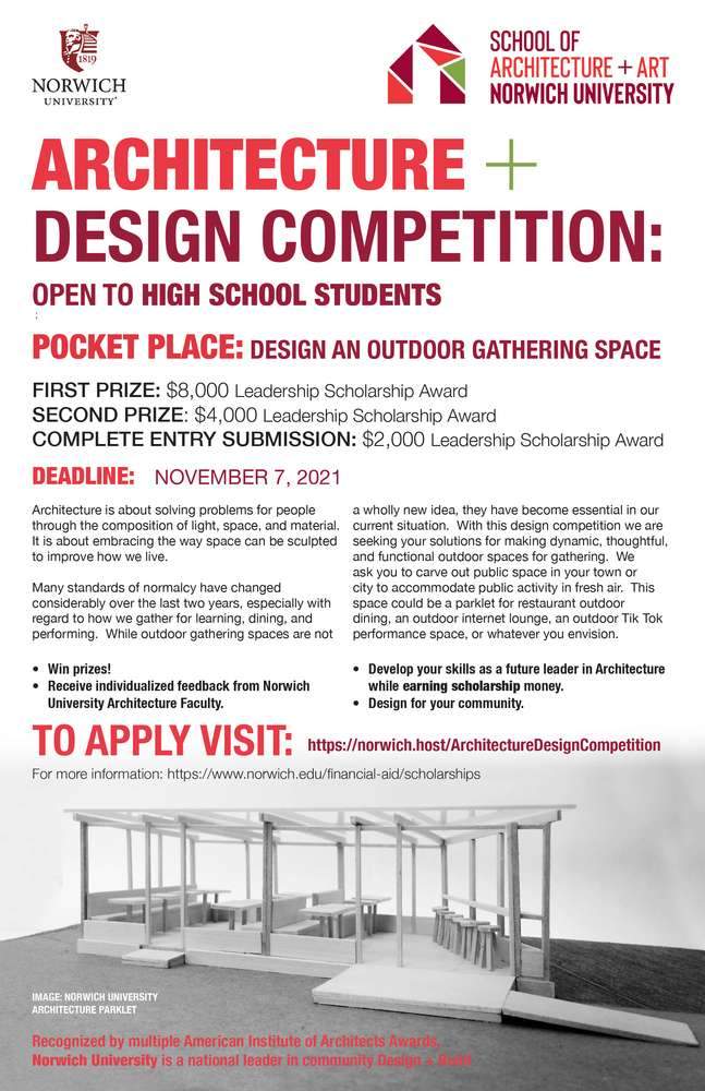 دعوة للمشاركة: مدرسة ثانوية الهندسة المعمارية بجامعة نورويتش + مسابقة التصميم: مكان الجيب | Call for Entries: Norwich University High School Architecture + Design Competition: Pocket Place