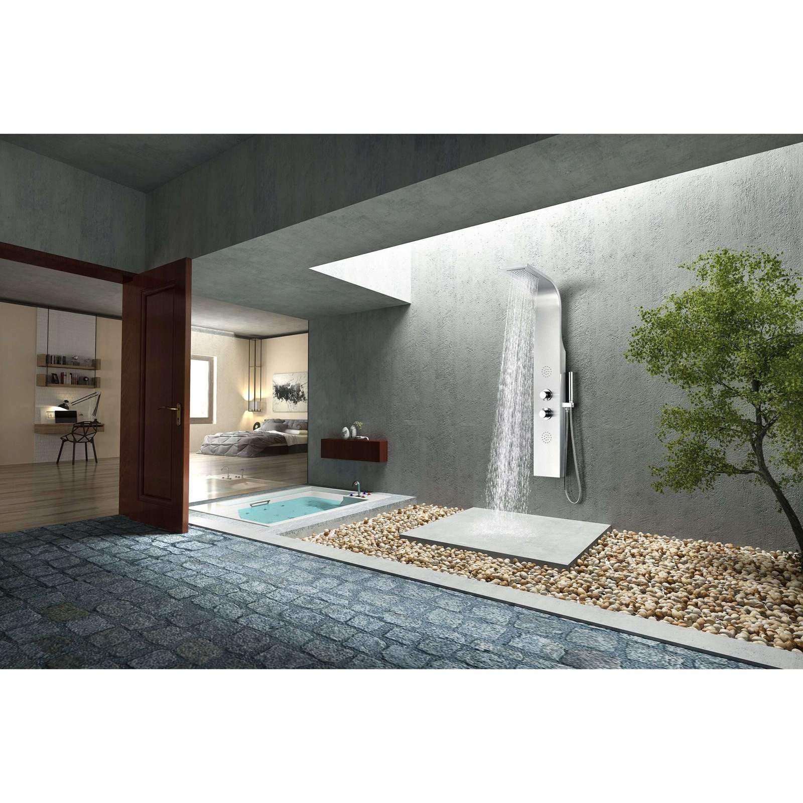 Anzzi SP-AZ037 Vanzer 52 in. Full Body Shower Panel with Heavy Rain Shower and Spray Wand in Brushed Steel