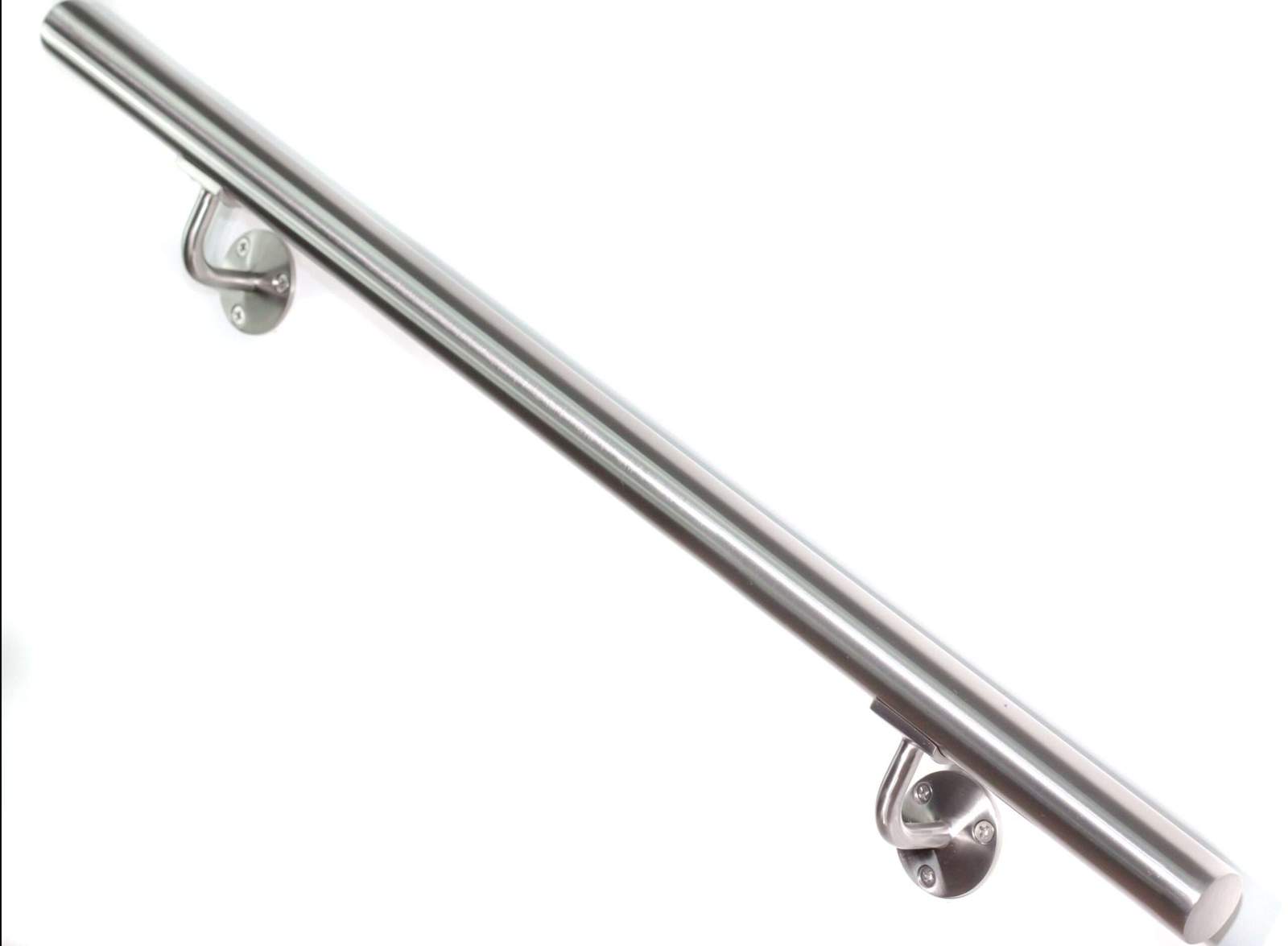 Stainless steel round brushed nickel straight handrail – Block / concrete / brick / 132 in = 11ft
