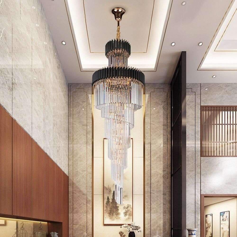 Luxury Modern Crystal Chandelier For Staircase Long Loft Black Light ...