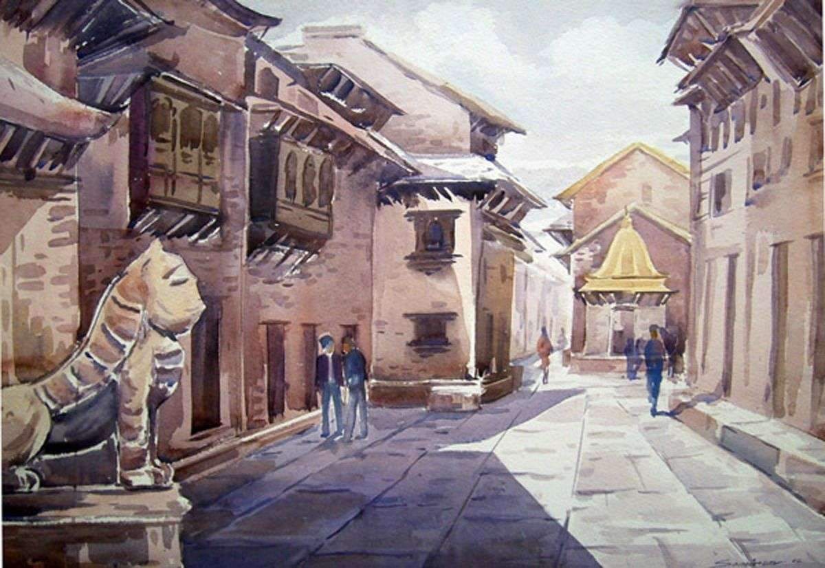 Temple & Narrow Lane in Nepal by Samiran Sarkar