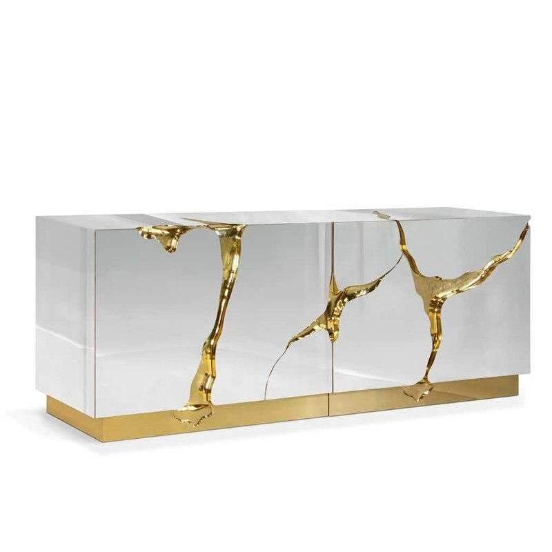 Brass Stainless Steel Dining Side Storage Cabinet, Modern Art, Light Luxury, High-End Simple Fashion Storage Cabinet