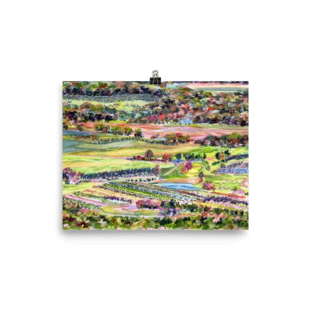 View from Hawk Mountain, fine art print, from-watercolor painting, by Pamela Parsons, Pennsylvania Landscape – 8×10