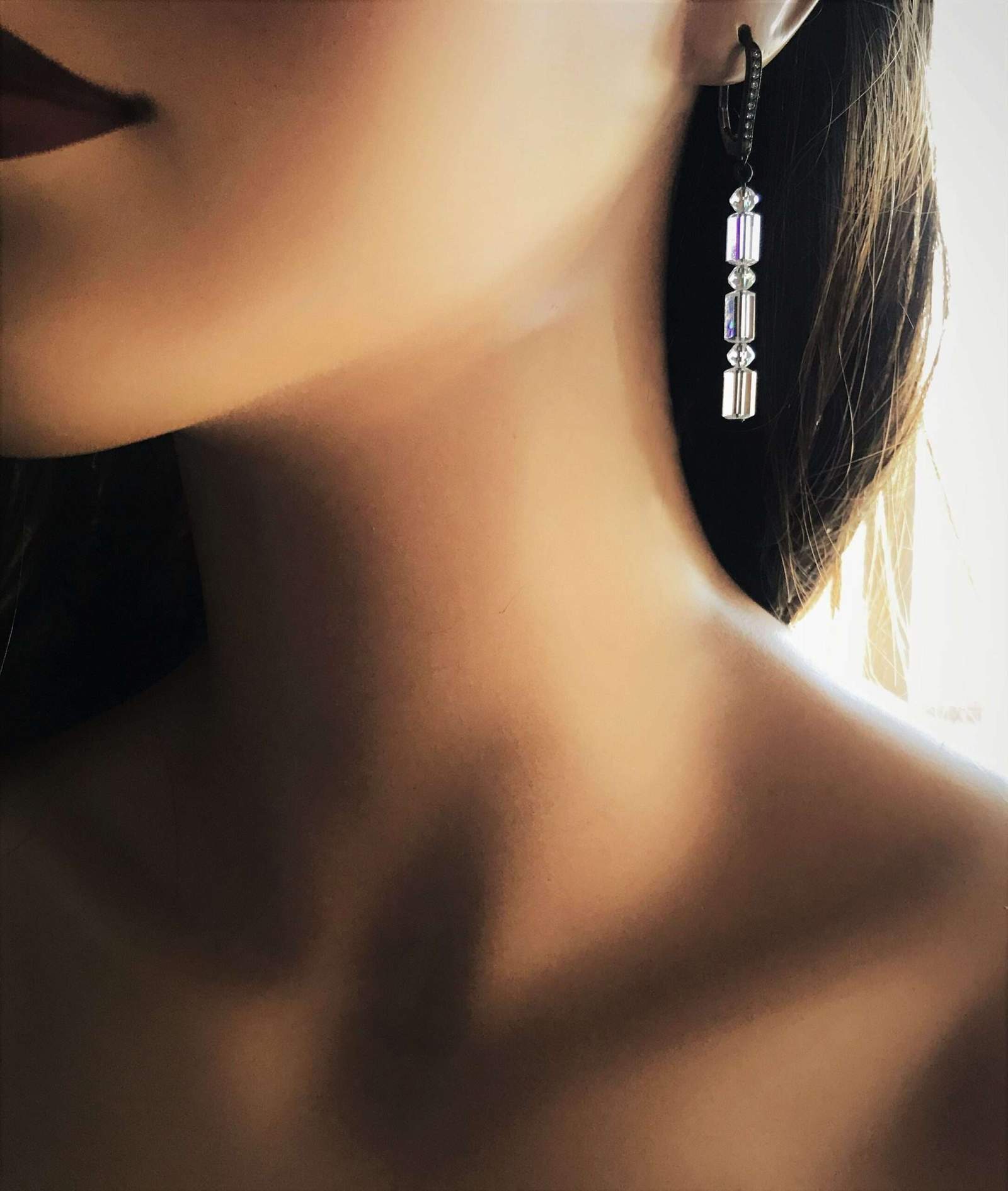 Crystal Line Earrings – Crystal & Pearl