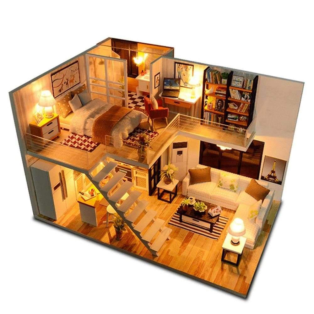 Loft Apartments Wooden Furniture Miniature Dollhouse (With LED light)