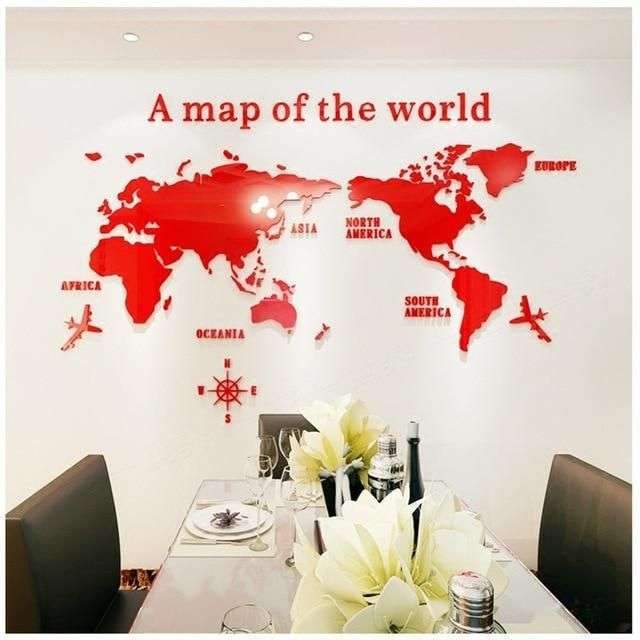 A Map Of the World Wall Art Decoration – Red / L(1.8x1M)
