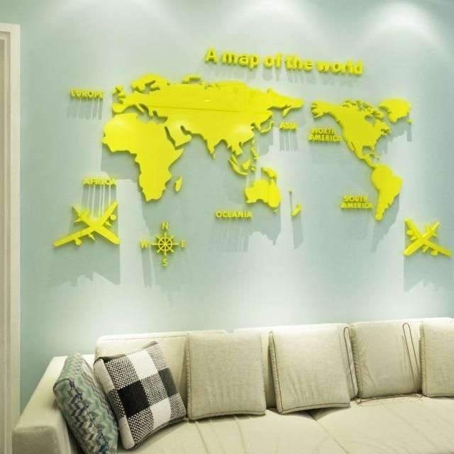 A Map Of the World Wall Art Decoration – Yellow / XL(2.3×1.2M)