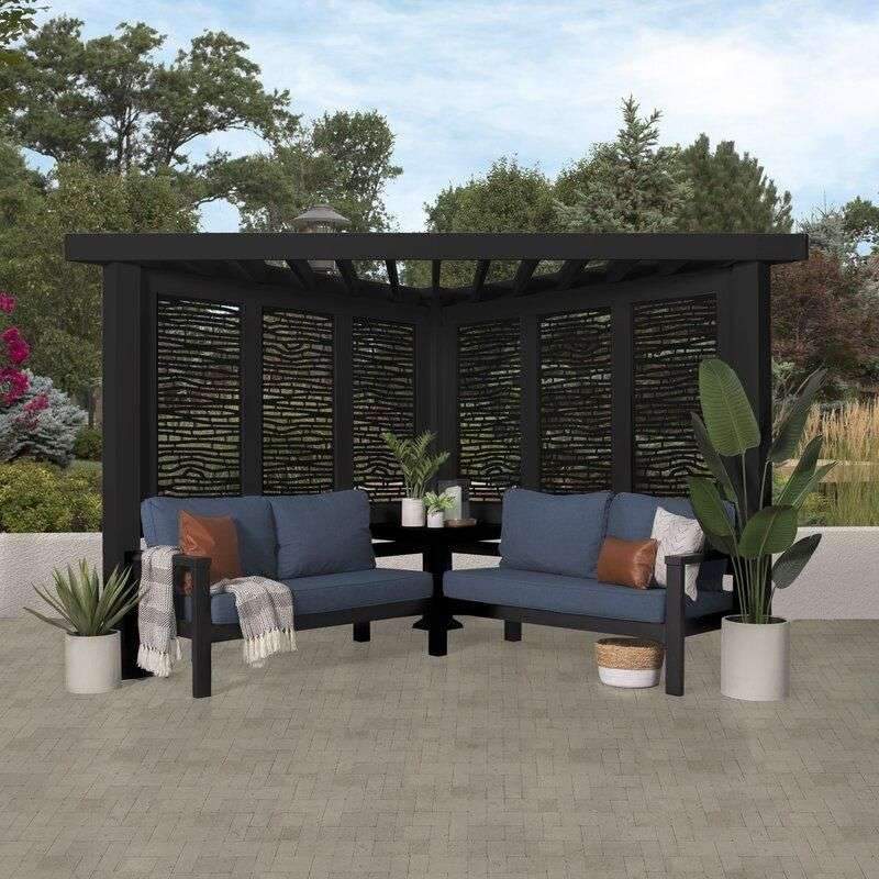 Backyard Discovery Glendale Modern Black Steel Cabana Pergola With Conversation Seating In Slate – Red