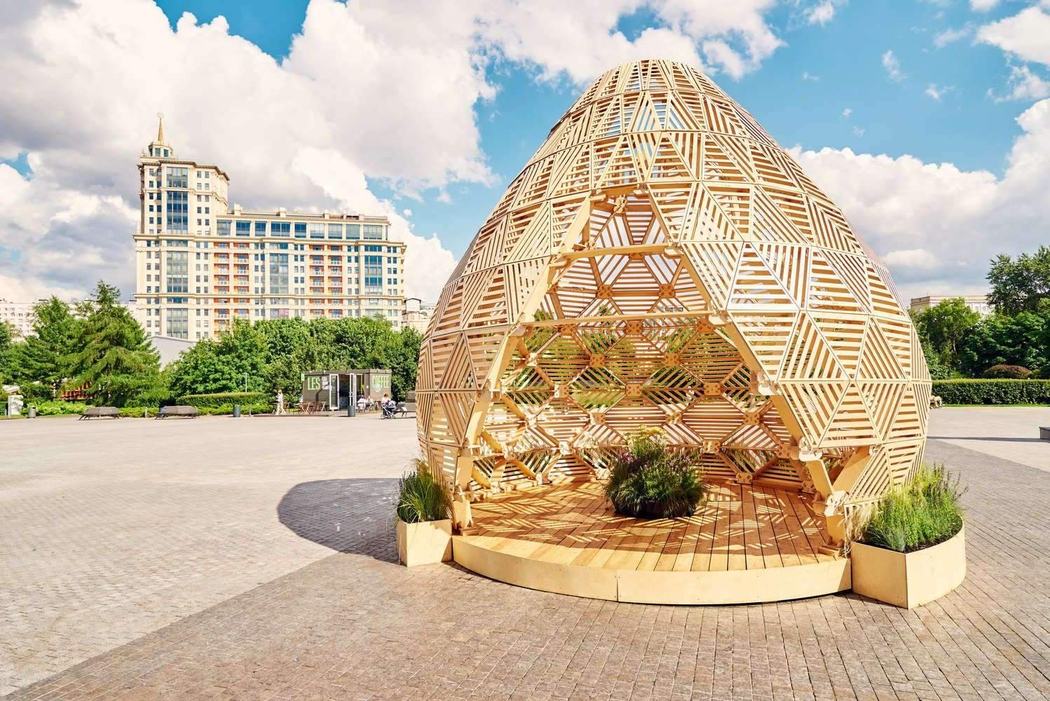 Zern Pavilion: Tear Shaped Wooden Framework by Vlad Kissel