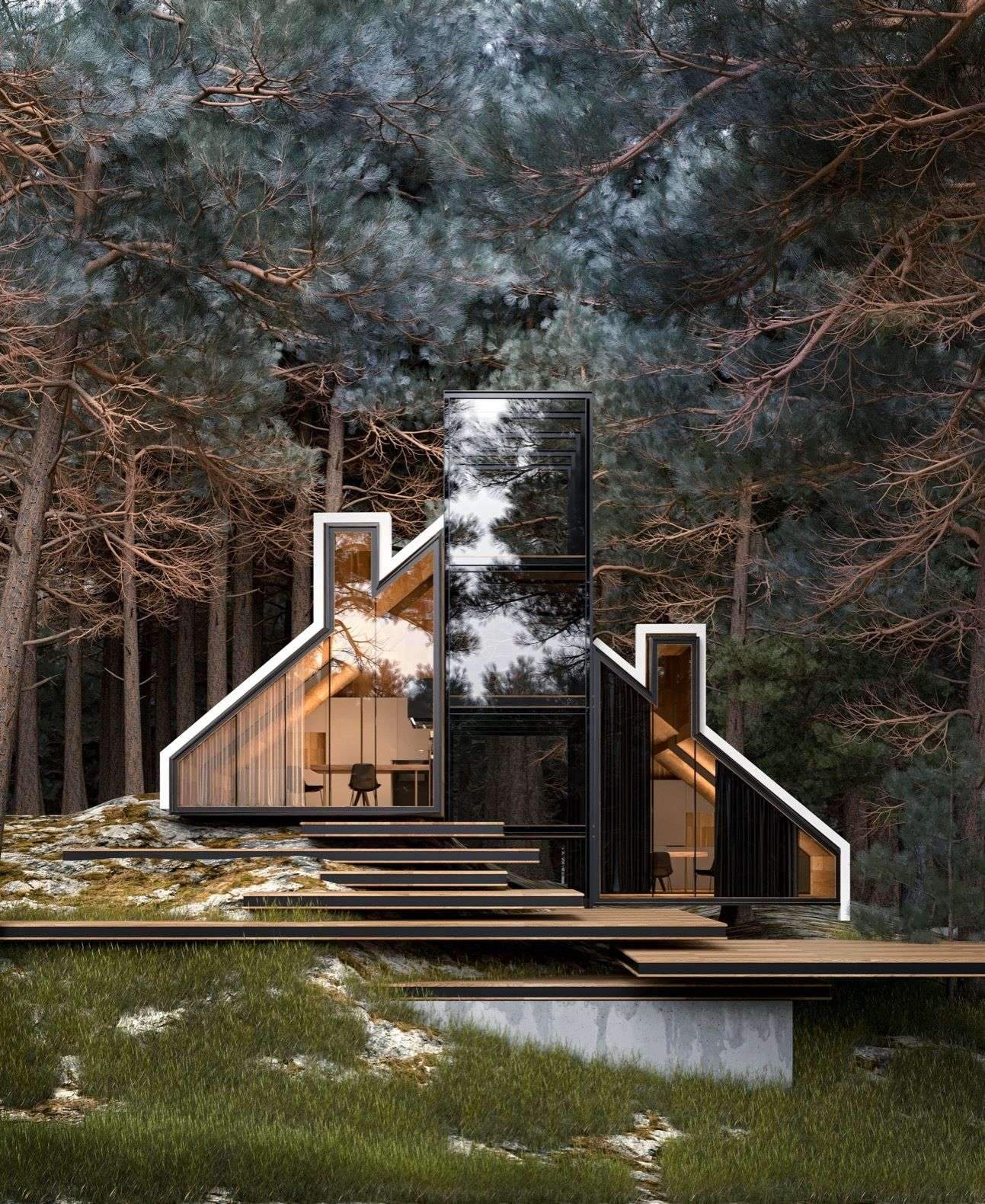 Proposed for a forest’s edge, the YORK house opens up to the outdoors with…
