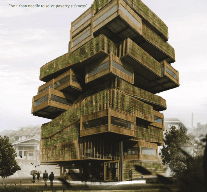 The winner of the International Tropical Architecture Design Competition, Vertical Farm Acupunture, by Ridwan…