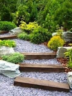 Add some visual interest and practical purpose to a sloped garden landscape by creating…