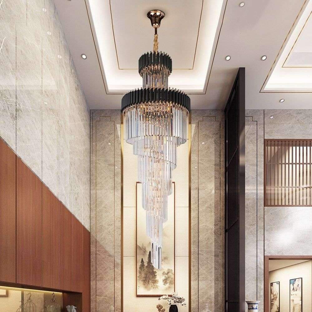 Luxury Modern Crystal Chandelier For Staircase Long Loft Black Light Fixture Villa Lobby Living Room – Dimmable / Dia70xH200cm / Warm White