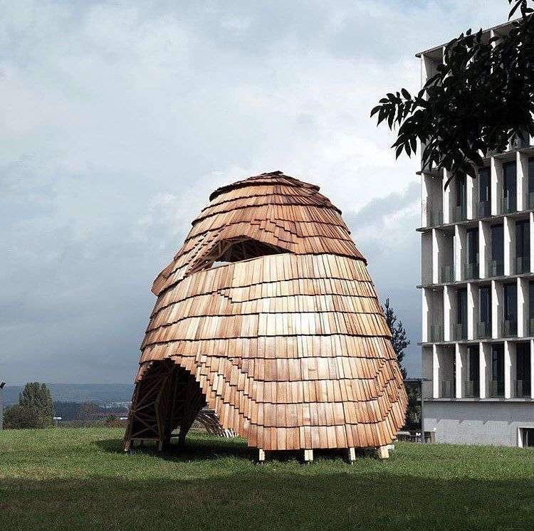 (Snapchat: #paarchitecture)This shingled timber pavilion was created by masters students on ETH Zurich’s Digital…