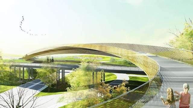 The new pedestrian and bycicle bridge in Stockhomsporten, Sweden designed by Erik Giudice Architects…