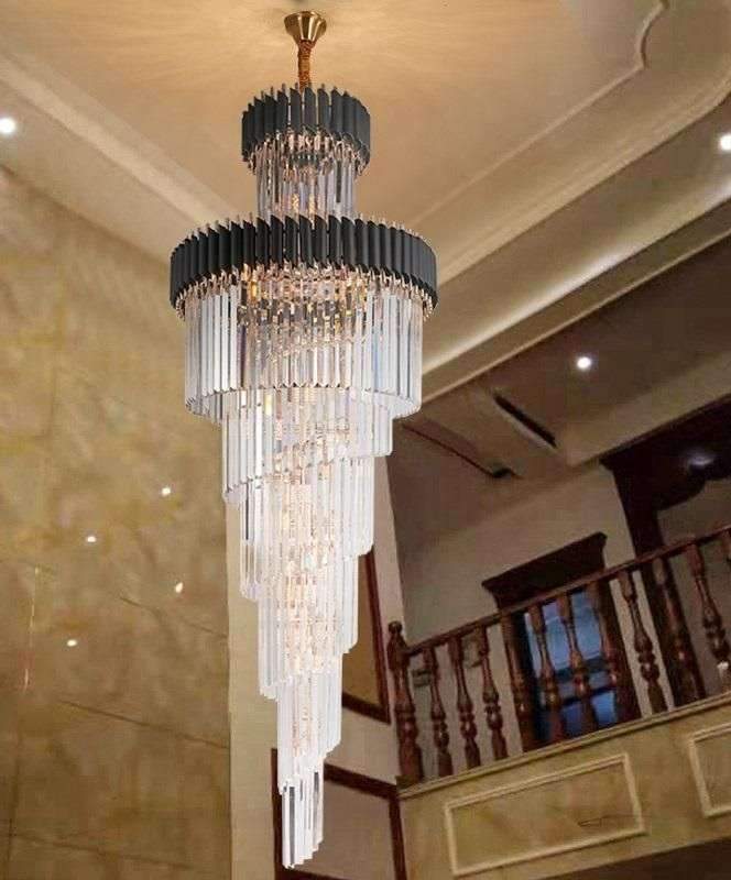 Luxury Modern Crystal Chandelier For Staircase Long Loft Black Light Fixture Villa Lobby Living Room – NOT dimmable / Dia80xH250cm / Cold White