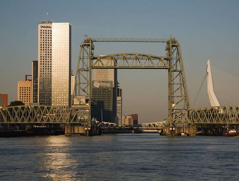 Crossing the world's largest boat by Amazon founder Jeff Bezos through the De Hef . Bridge