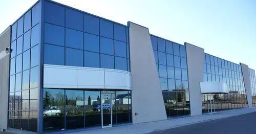 Modern commercial building with glass façade