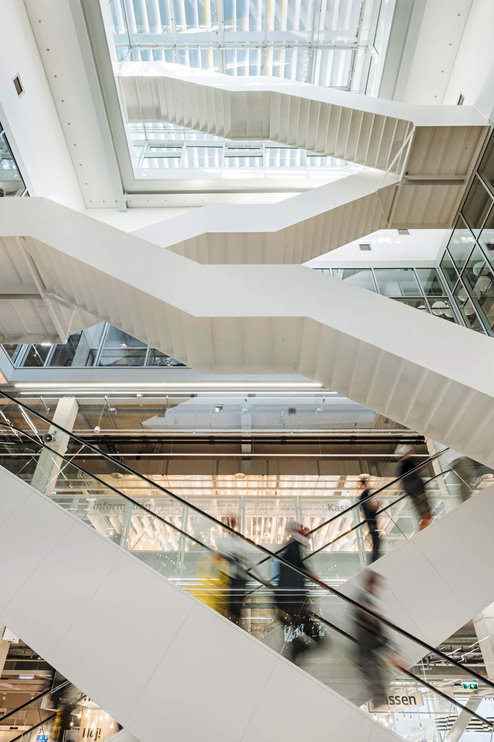 A staircase in an IKEA store atrium