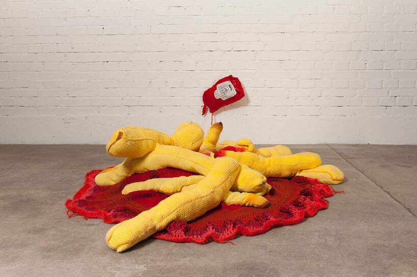 supersized crotchet food by sabina speich highlights the problem of food waste