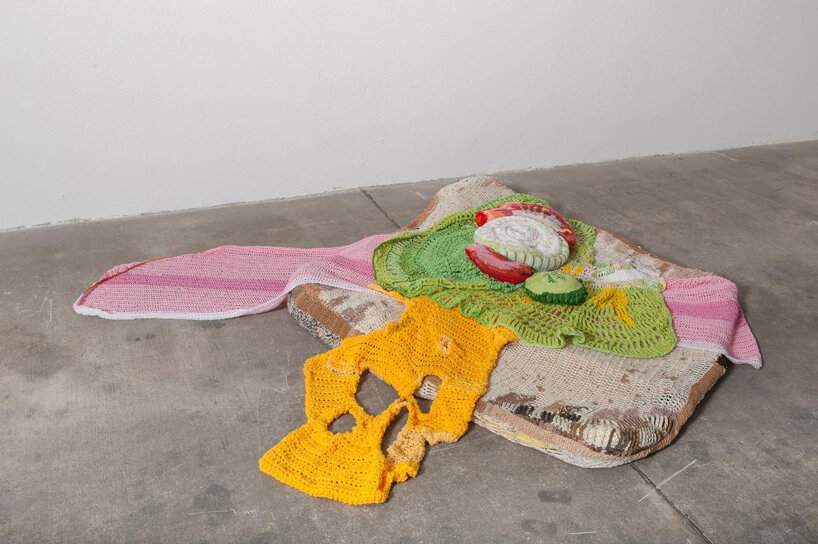 supersized crotchet food by sabina speich highlights the problem of food waste
