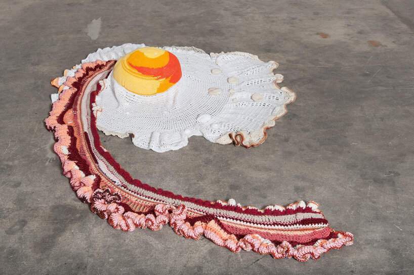 supersized crotchet food by sabina speich highlights the problem of food waste