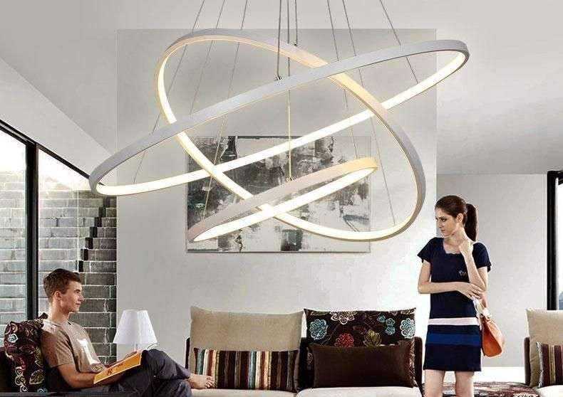 Modern Ring Chandelier – Black / Dimmable (Remote Included) / 20cm, 40cm – 2 Rings