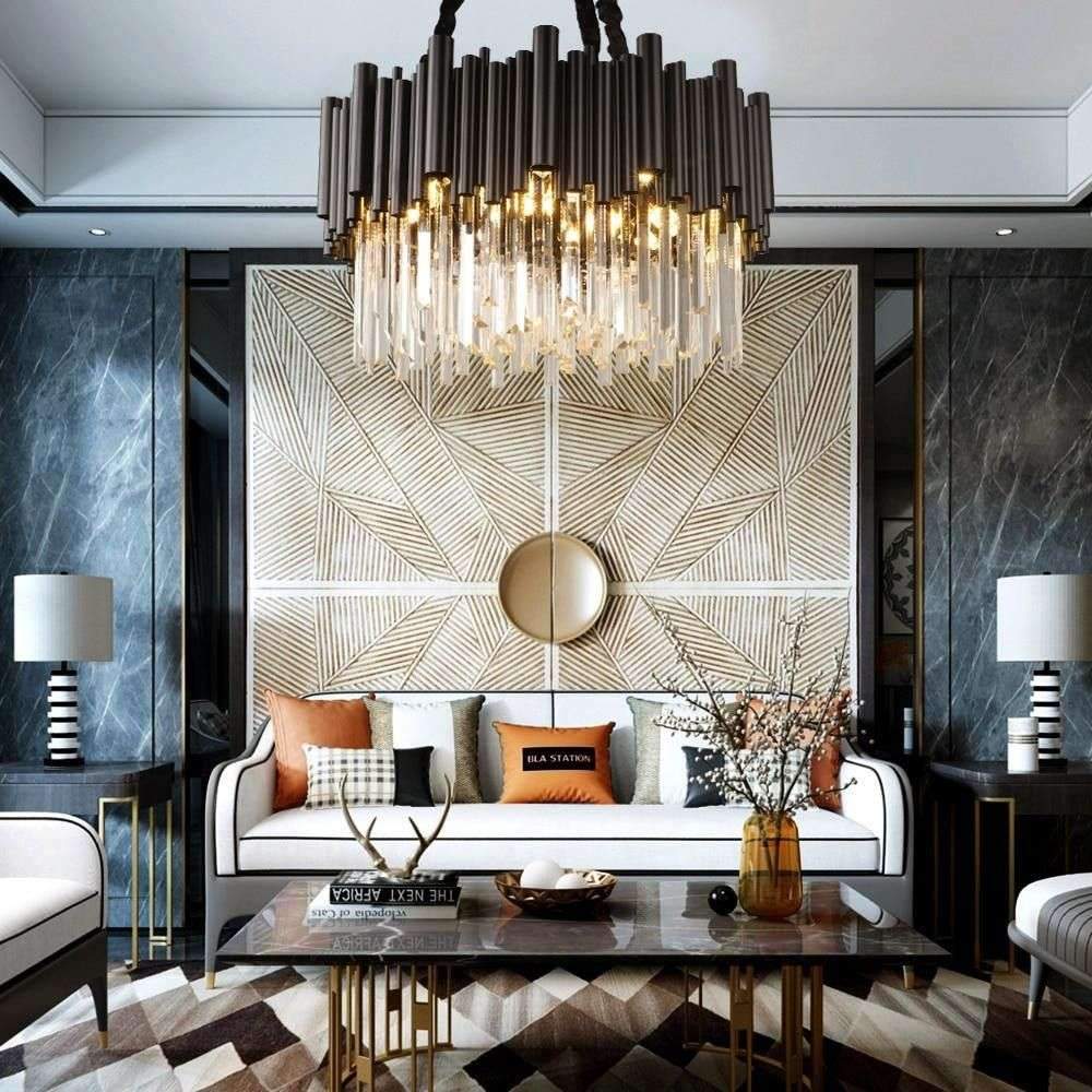 MIRODEMI® Black luxury modern round chandelier – 39.4” / Cool light (6000K)