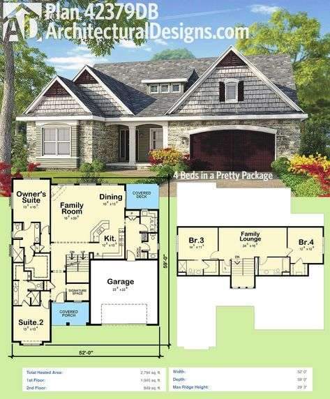 Architectural Designs House Plan 42379DB gives you 2 beds on the main floor and…
