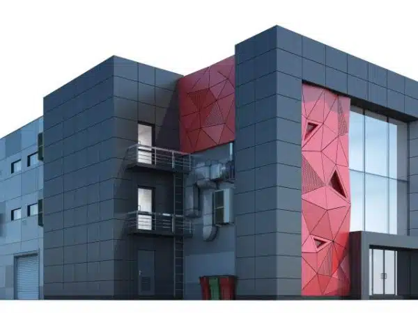 Industrial building with bold geometric cladding design