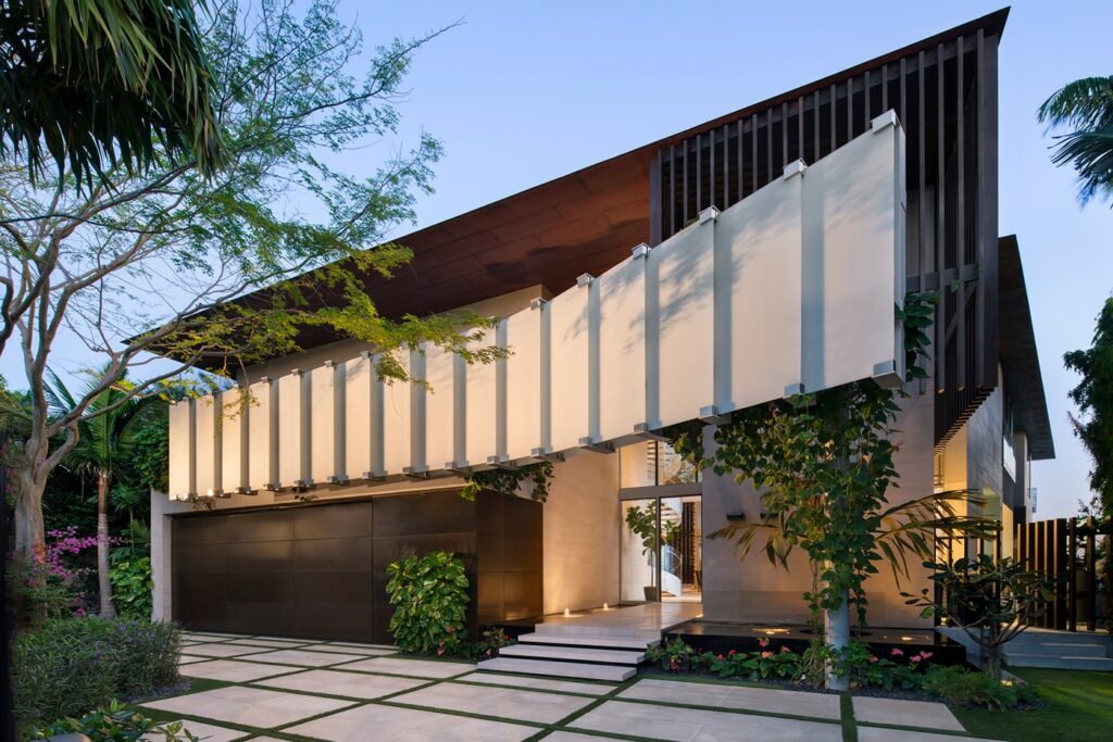 "A modern home showcasing innovative design with seamless integration into the natural environment"