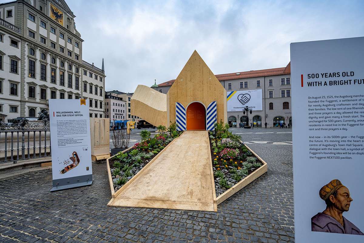 MVRDV celebrates the 500th anniversary of Fuggerei Social Housing by completing its cantilevered pavilion