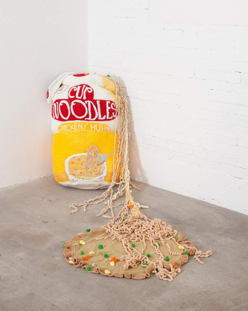 supersized crotchet food by sabina speich highlights the problem of food waste