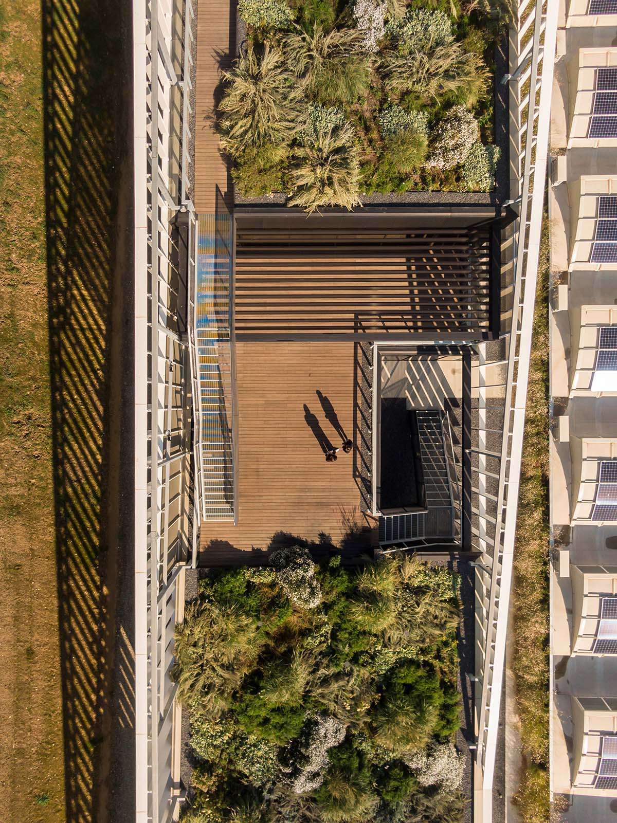 Furla headquarters design with a green stepped roof in the hills of Chianti