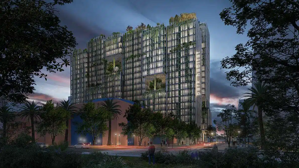 Commercial building design covered with plants