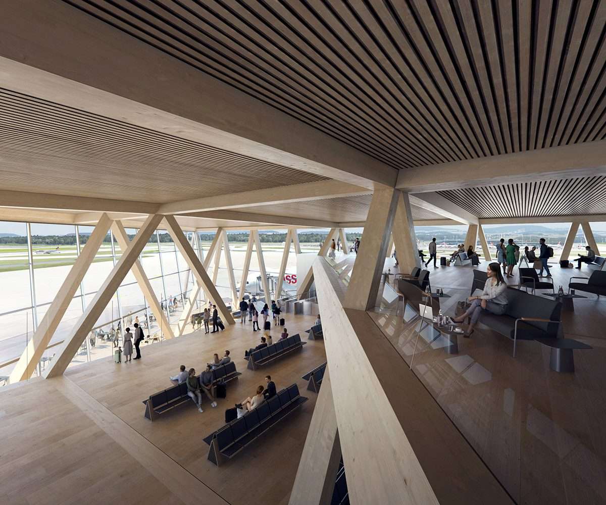 Unveiling the wooden design of Dock A at Zurich Airport
