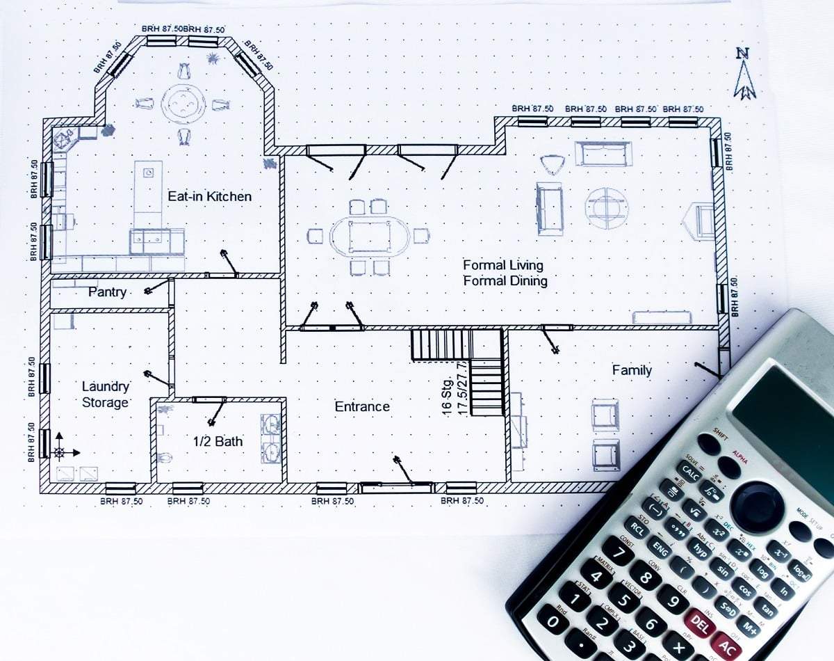 Engineering plan with engineering tools with scientific calculator - engineering theme photos collection. Calculator for scientific notation.