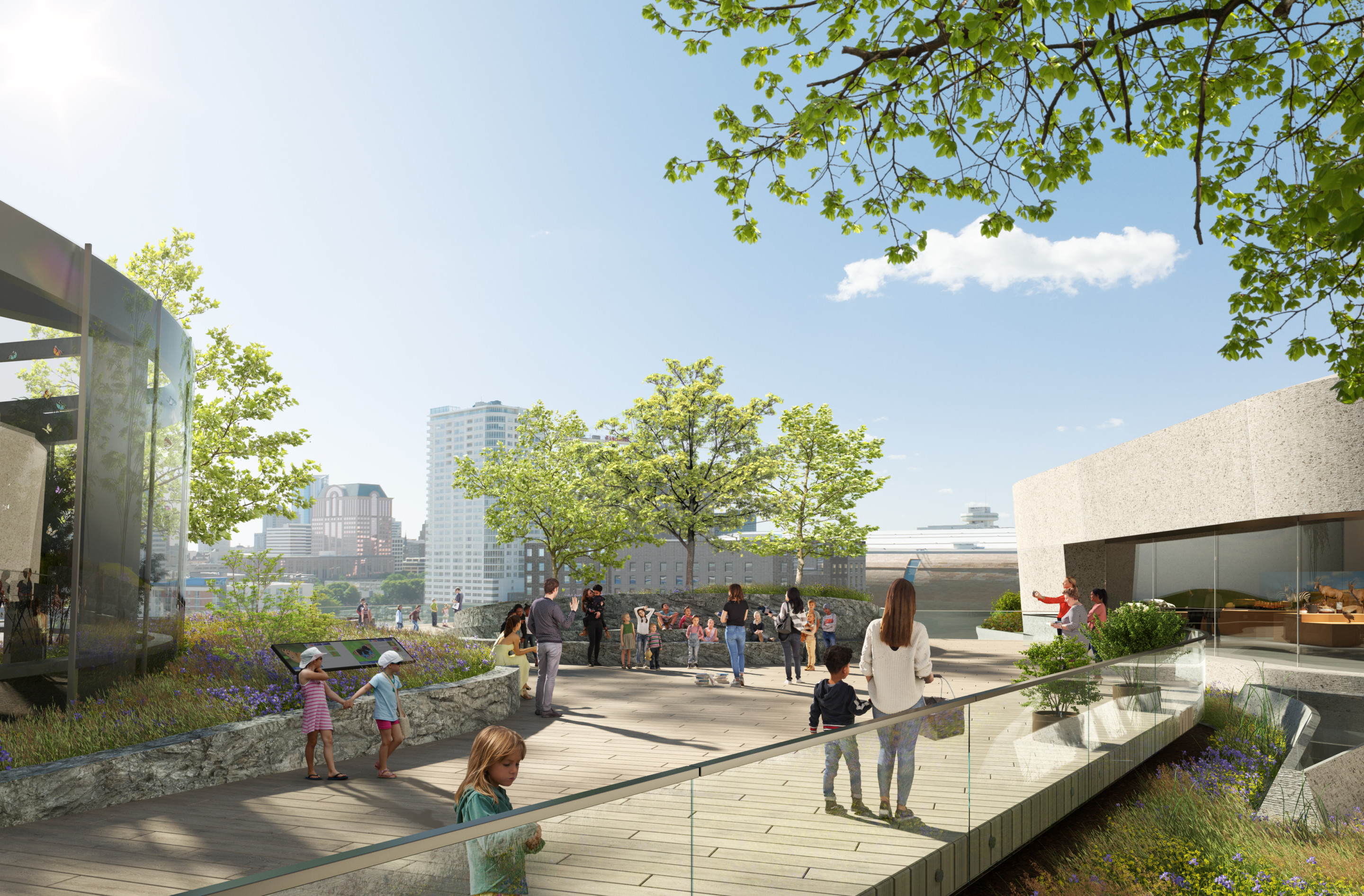 rendering of a rooftop garden at a museum
