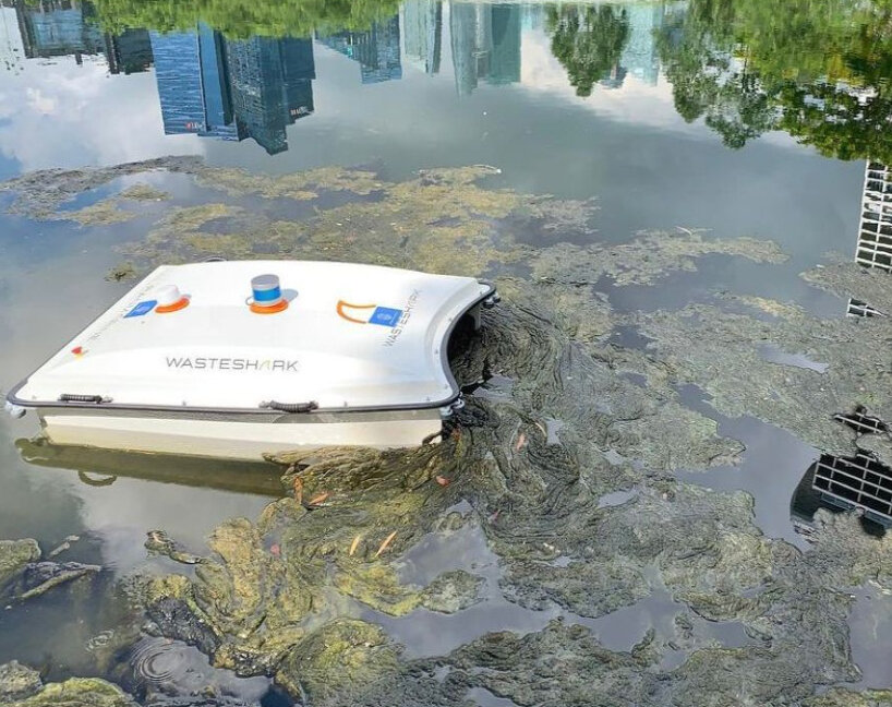 autonomous-drone wasteshark vacuums plastic waste and biomass from water