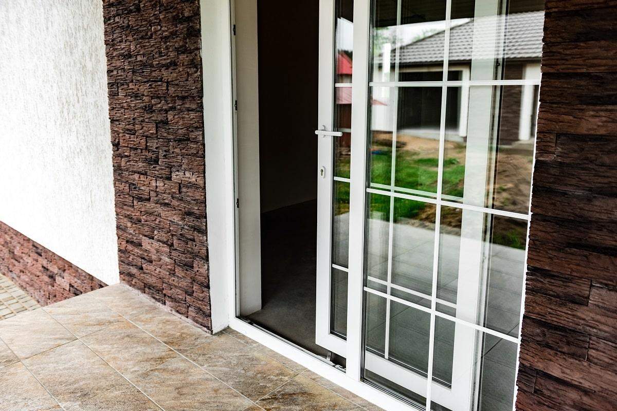 Pocket door with frosted glass.