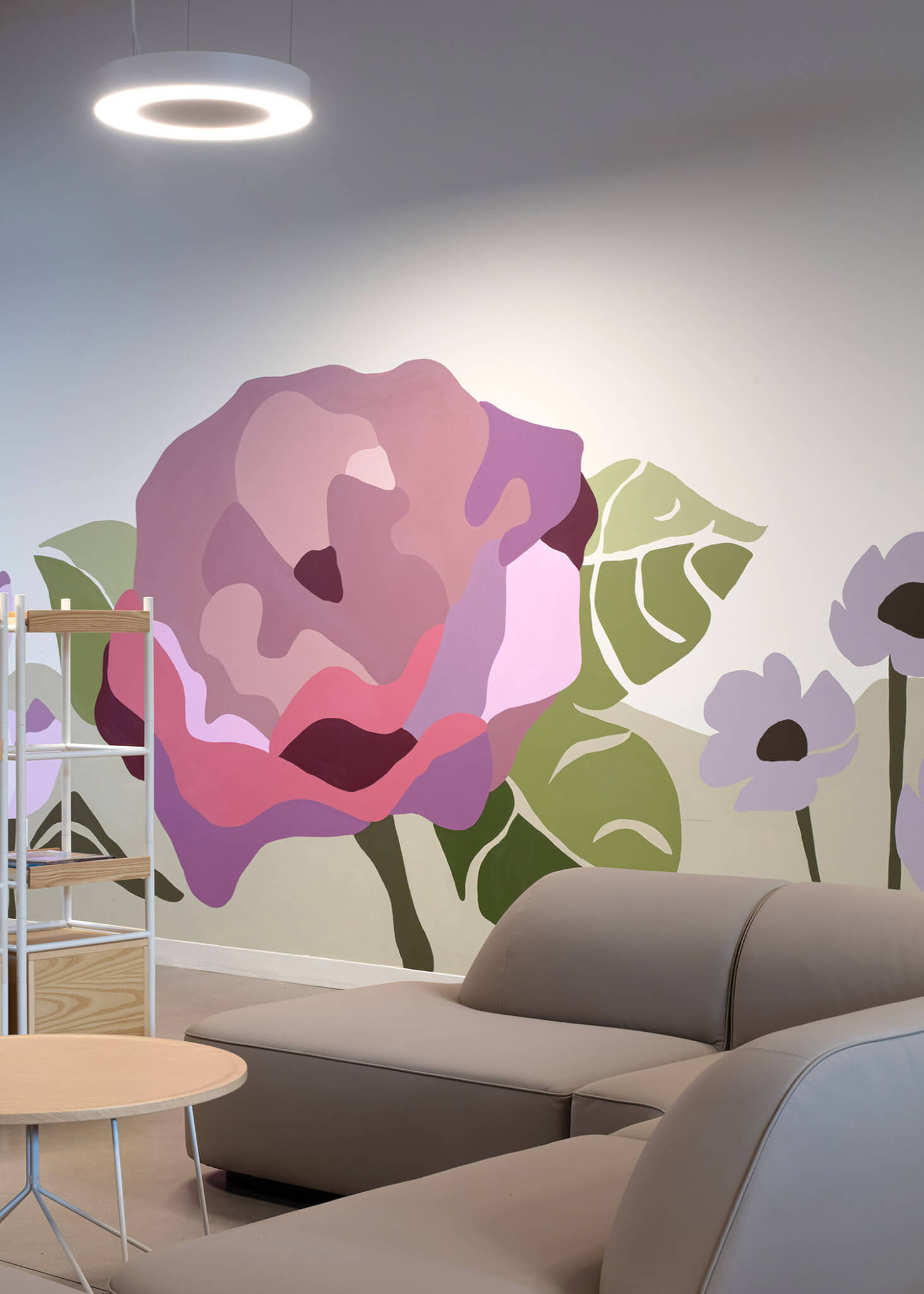 detail view of a large floral mural