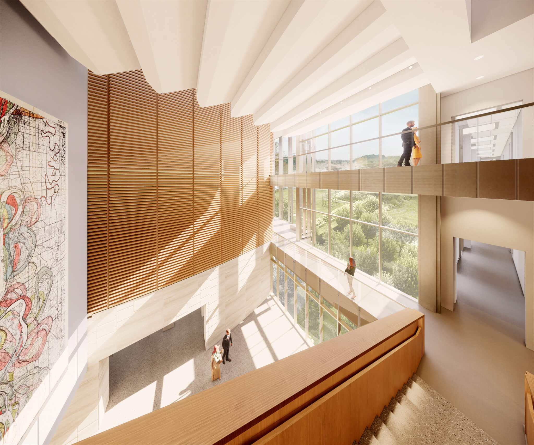 wood-clad, light-filled interior of a courthouse building