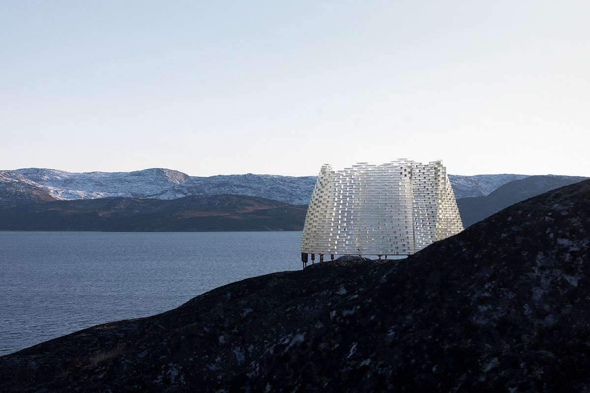 Greenlands circular stature pavilion made of glass blocks