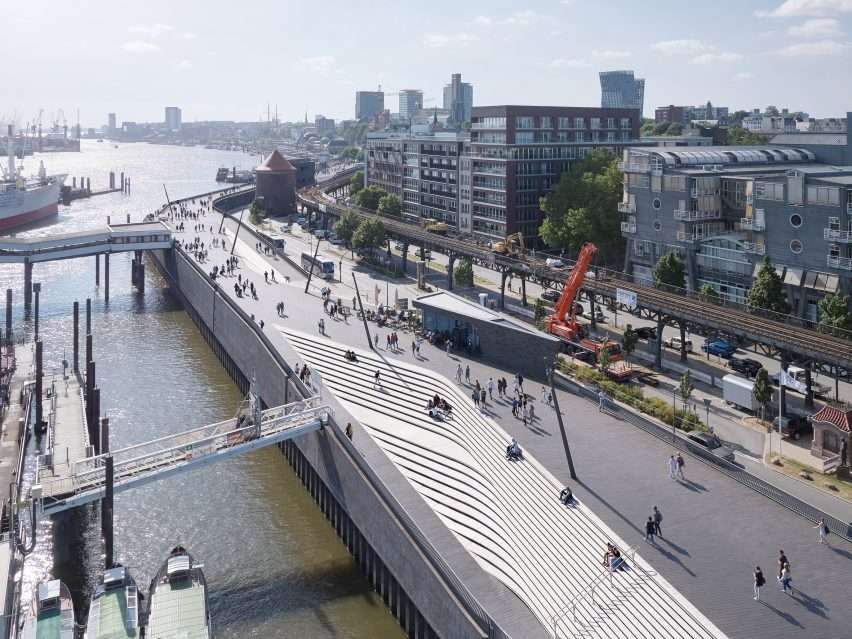 Zaha Hadid designs a sculpted flood barrier in Hamburg