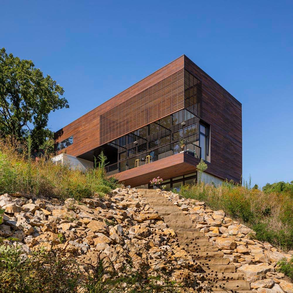A modern wood house.