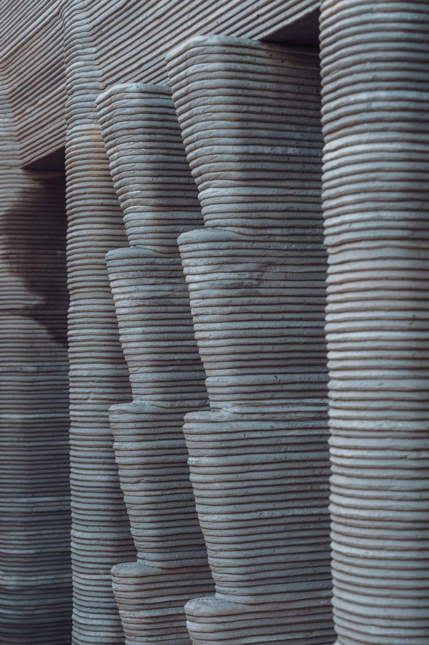 detail view of 3D-printed concrete building elements